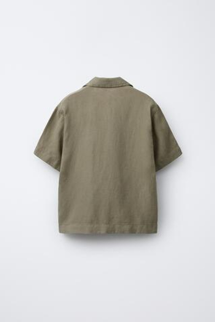 ZARA РУБАШКА ИЗ СМЕСОВОГО ЛЬНА, ХАКИ