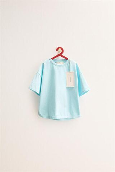 ZARA TIMELESS - ОДНОТОННАЯ ФУТБОЛКА ИЗ ХЛОПКА, ГОЛУБОЙ