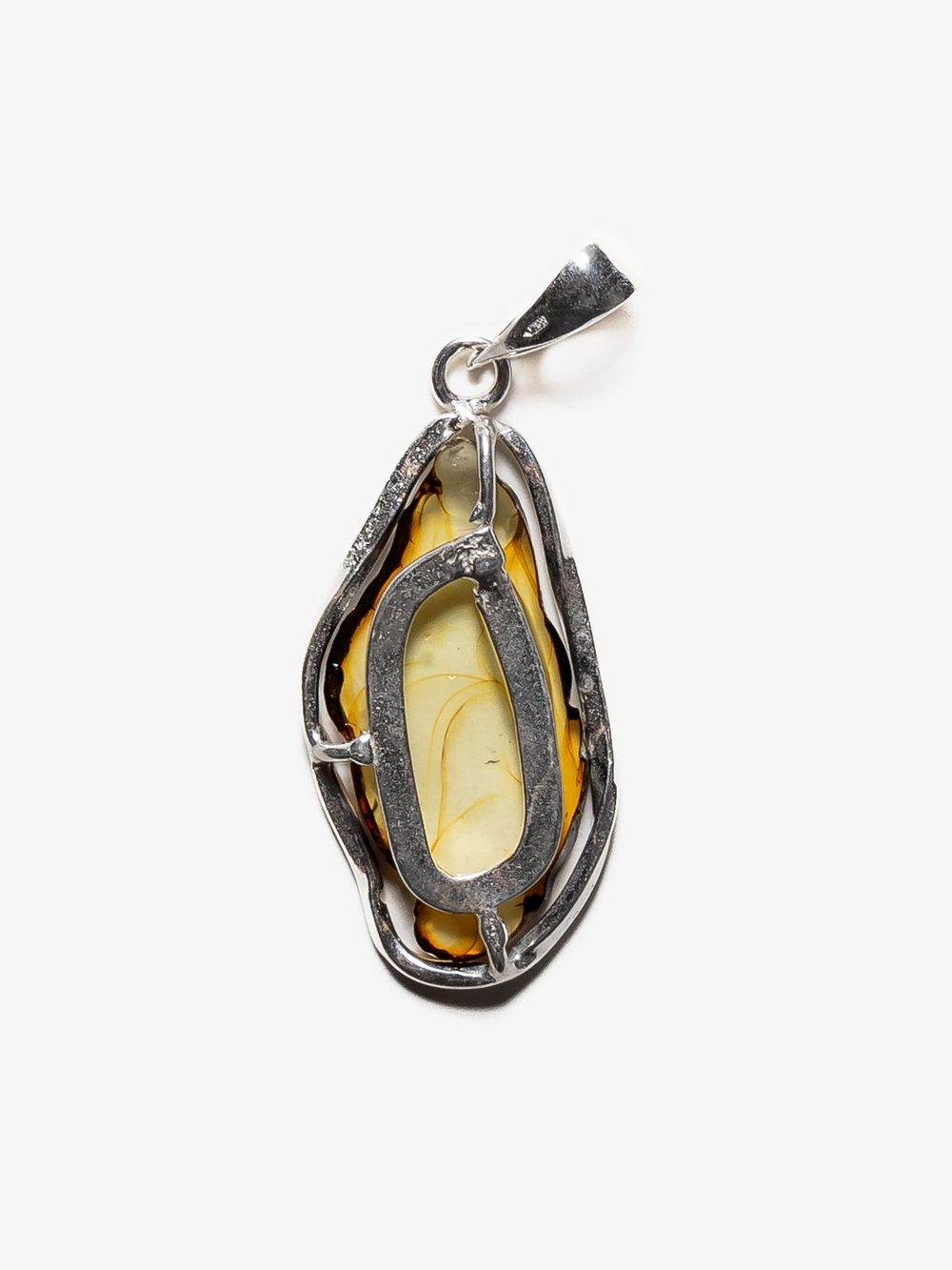 Уникальный серебряный кулон с цельным янтарем, серебро 925 пробы