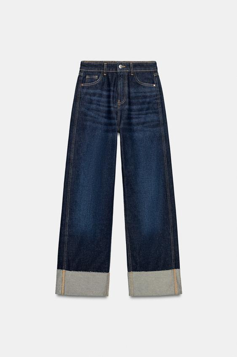 ZARA ДЖИНСЫ Z1975 BARREL СО СРЕДНЕЙ ПОСАДКОЙ И ОТВОРОТАМИ, СИНИЙ