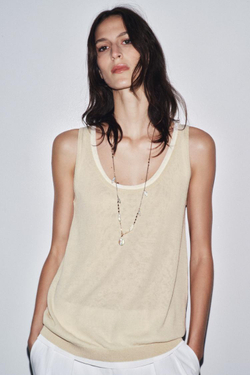ZARA ДВУХСЛОЙНЫЙ ТРИКОТАЖНЫЙ ТОП, ПЕСОЧНЫЙ