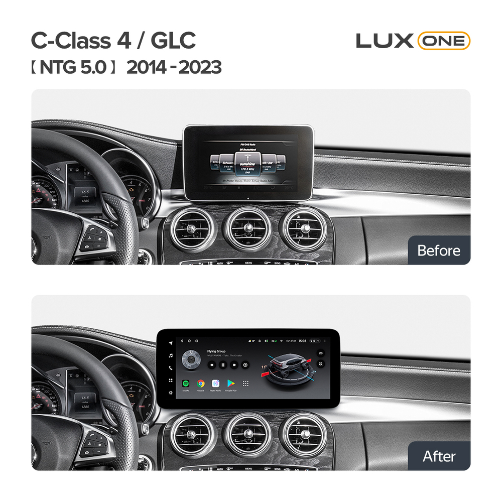 Магнитола Mercedes Benz C-класс W205, GLC 2014-2018 (NTG 5.0) - Teyes LUX ONE 360 монитор 12.3" 2K QLED на Android 10, CarPlay, 4G SIM-слот, 6/128 ГБ, 4 камеры в комплекте