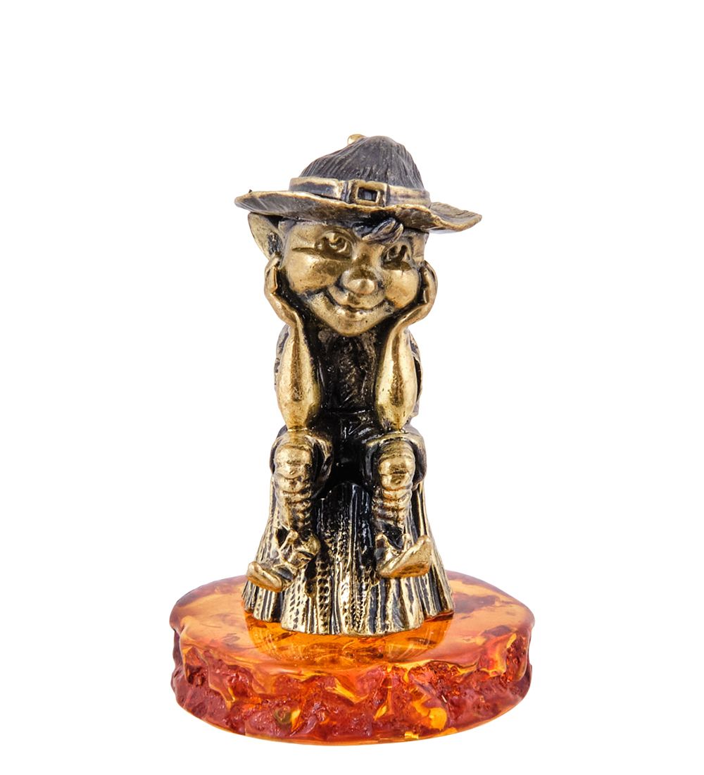 Народные промыслы AM-3648 Фигурка «Гном Бардзуки Гединин» (латунь, янтарь)