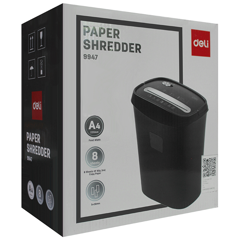 Шредер Deli, 3 уровень секретности (5х38мм), 8 листов, 15 литров