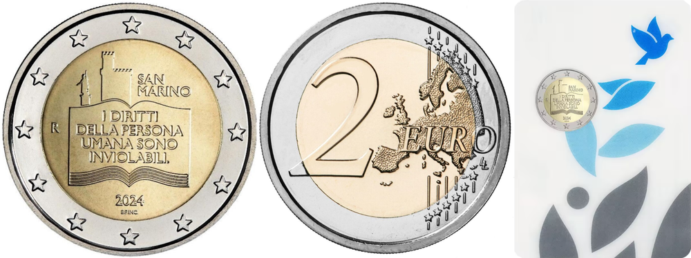 Сан-Марино 2 евро, 2024 50 лет Декларации гражданских прав