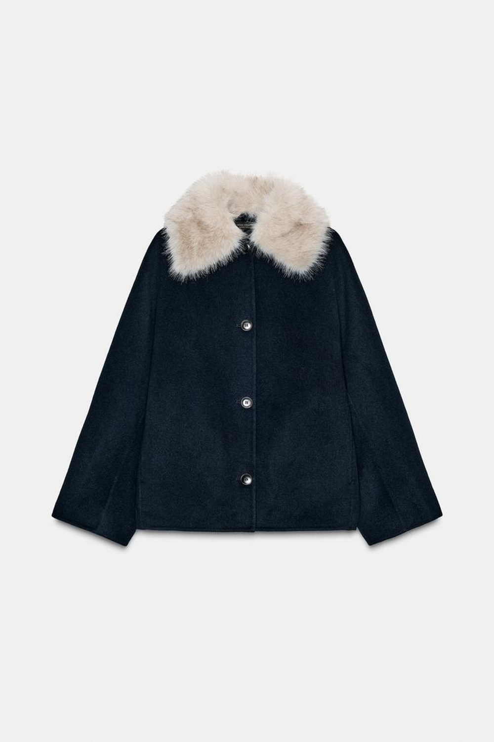 ZARA КУРТКА ИЗ ШЕРСТИ С МЕХОВЫМ ВОРОТНИКОМ — ZW COLLECTION, МОРСКОЙ СИНИЙ