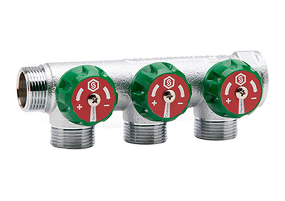 SMB-6850-343403 STOUT Коллектор регулирующий 3/4", 3 отвода 3/4"ЕК