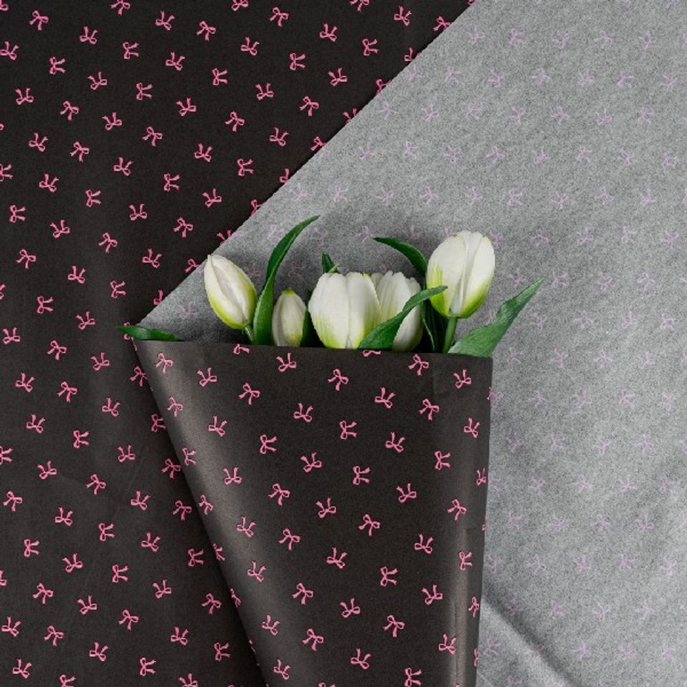 Бумага тишью "Бантики" 49*67см Красные на черном (20л)