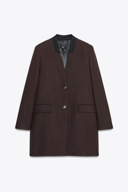 ZARA ПАЛЬТО БЕЗ ЛАЦКАНОВ С ПОДПЛЕЧНИКАМИ, КОРИЧНЕВЫЙ