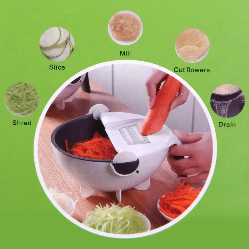 Овощерезка мультифункциональная (5насадок+чаша для нарезки+овощечистка+держатель)