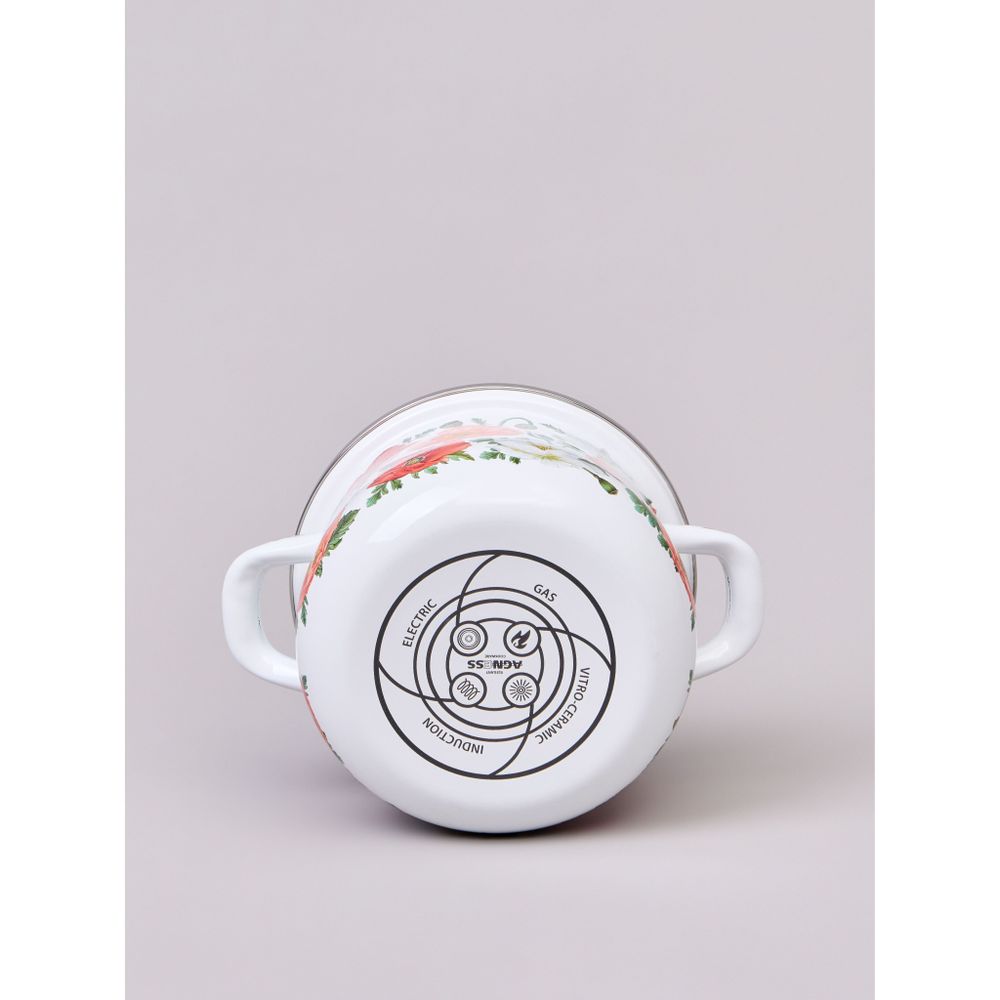 КАСТРЮЛЯ AGNESS ЭМАЛИРОВАННАЯ С ЭМАЛ.КРЫШКОЙ СЕРИЯ "МАКИ", 1.5 Л, 16*10 СМ