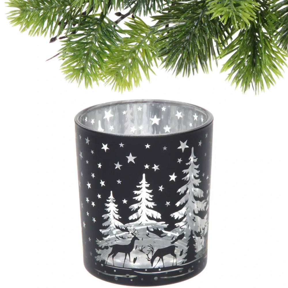 Подсвечник «Снежный лес» 8,5*10 см, Черный