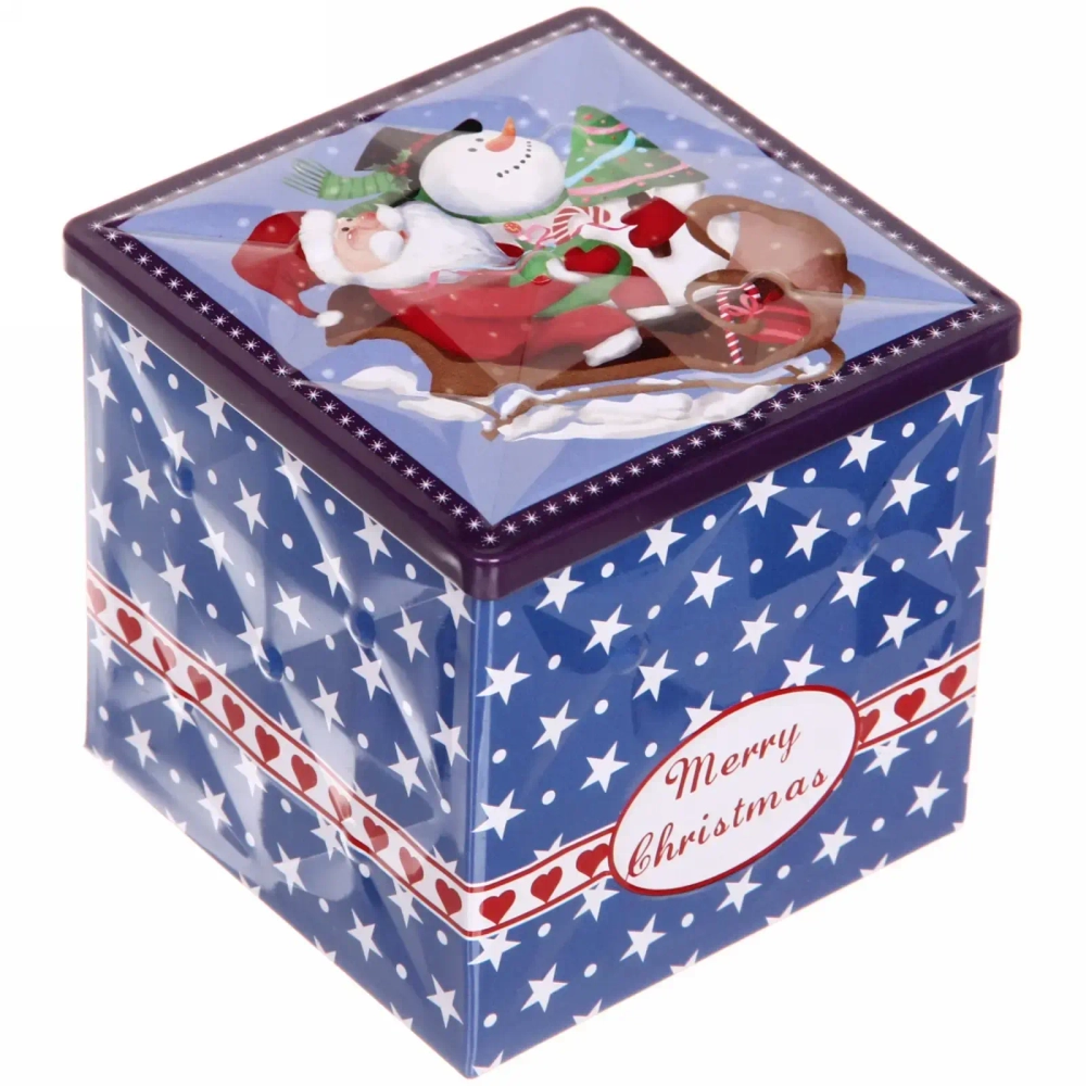 Банка жестяная 9*9*9см «Дед Мороз и снеговик»