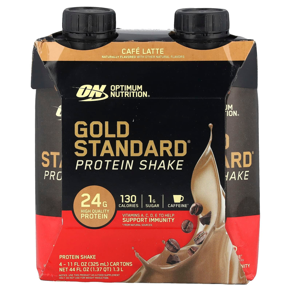 Optimum Nutrition, Gold Standard®, протеиновый коктейль, кофейный латте, 4 коробки по 325 мл (11 жидк. Унций)