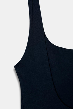 ZARA ЭЛАСТИЧНОЕ БОДИ С КВАДРАТНЫМ ВЫРЕЗОМ, СИНИЙ