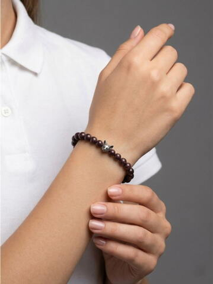 Браслет Гранат Альмандин 6 мм + Кошка (серебро)