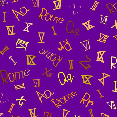 Паттерн из римских цифр и латинских букв на ярком фоне.