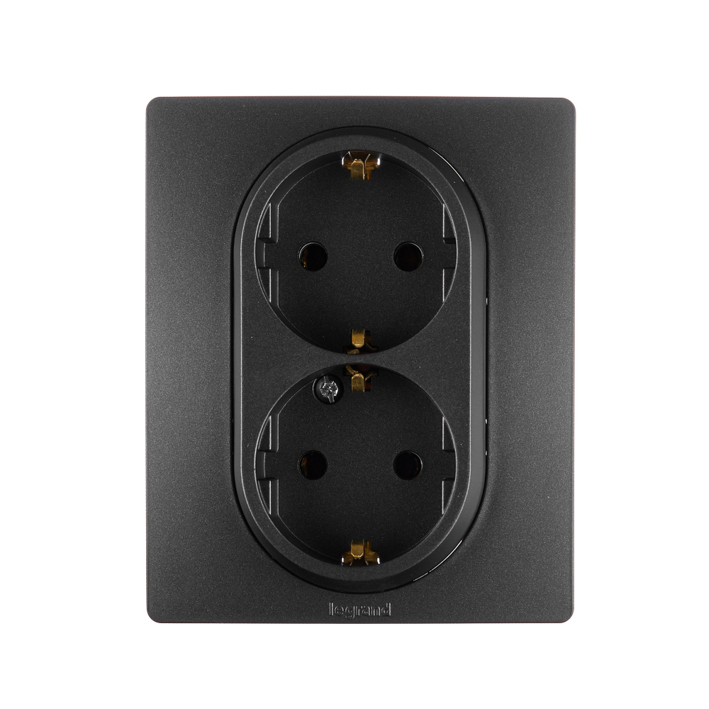 Розетка двойная с заземлением без шторок в сборе 16А 250В антрацит ETIKA Legrand