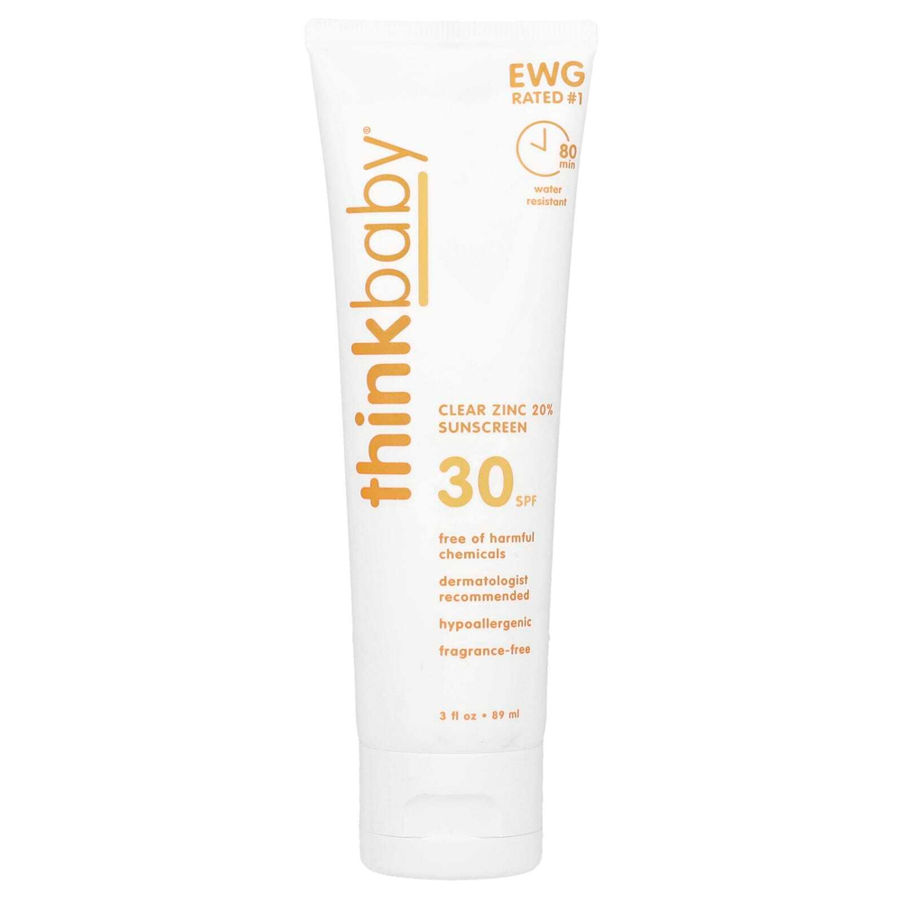 think, Thinkbaby, солнцезащитный крем с цинком, 20%, SPF 30, без отдушек, 89 мл (3 жидк. унции)