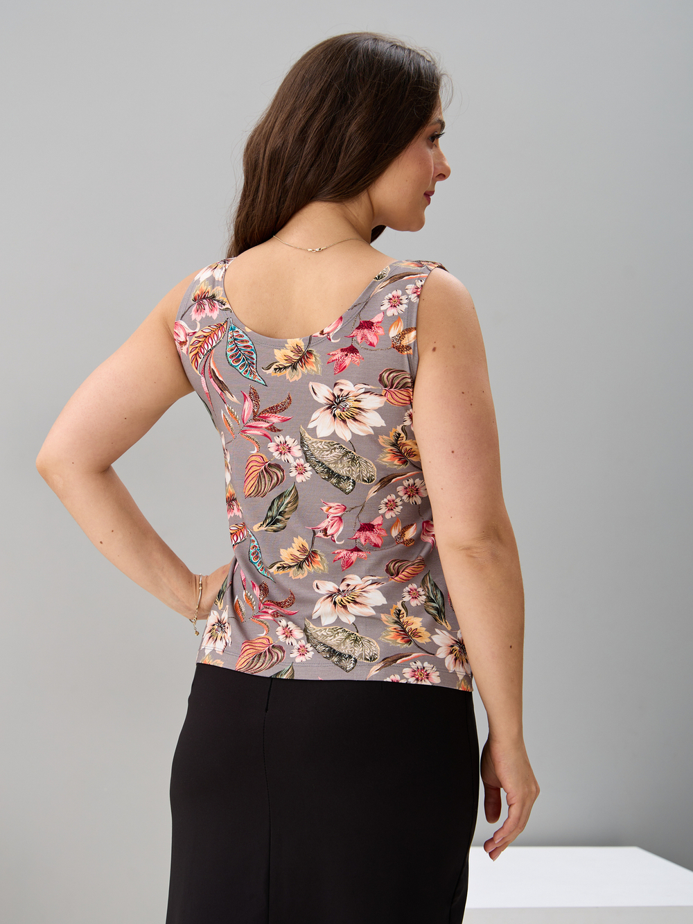 Майка М-040/серый-тропическиелистья