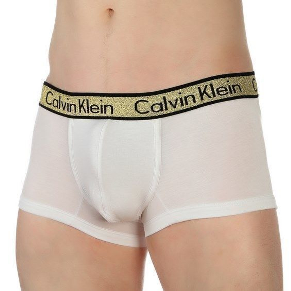 Мужские трусы боксеры белые с золотистой резинкой Calvin Klein Boxer One