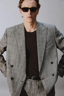 ZARA X AARON LEVINE ДВУБОРТНЫЙ БЛЕЙЗЕР ИЗ ШЕРСТИ И ЛЬНА В КЛЕТКУ, БЕЛЫЙ/ЧЕРНЫЙ