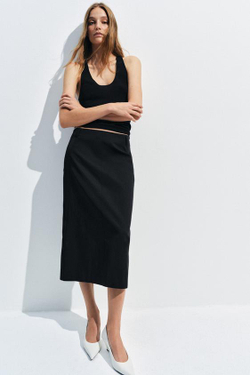 ZARA ЮБКА МИДИ С РАЗРЕЗОМ — ZW COLLECTION, ЧЕРНЫЙ