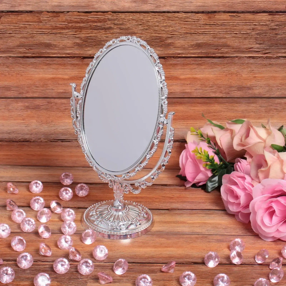 Зеркало настольное в пластиковой оправе «Версаль - Овал», цвет серебро, двухстороннее, 24.5см
