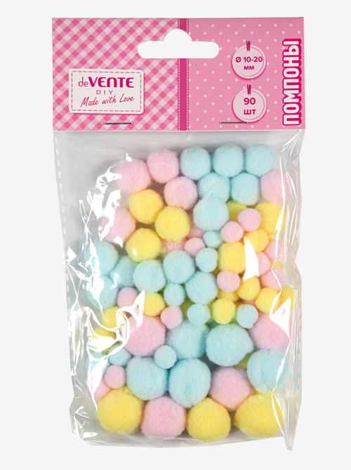 Набор для творчества помпоны ДЕВЕНТЕ ассорти 90 шт пастельные оттенки (8000559)