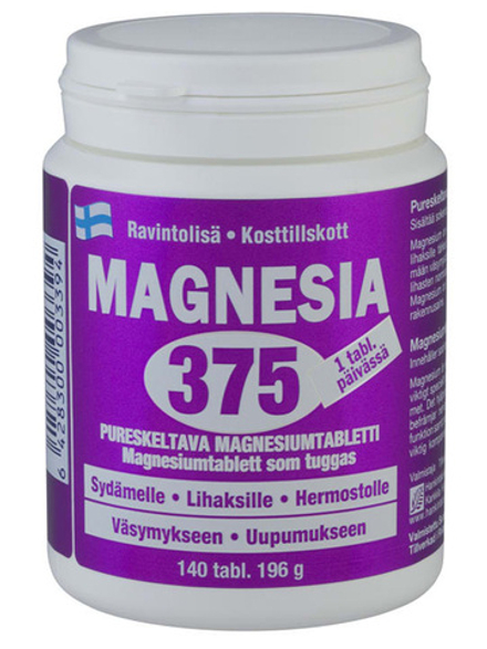 Пищевая добавка MAGNESIA 375 - 140 таб, магний, минерал для нервной системы, сердца и мышц, из Финляндии