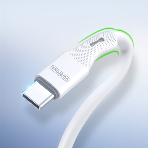 Кабель покрытый силиконом белого цвета 100см с разъемом Type C-Type C с быстрой зарядкой PD 65W от Duzzona, серия A11 Cable
