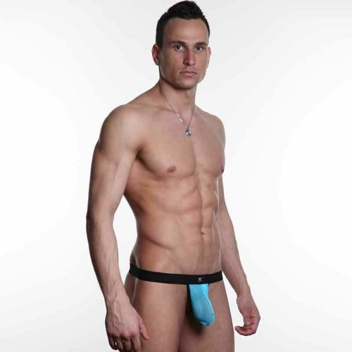 Мужские трусы стринги WangJiang в сетку бирюзовые WG00081