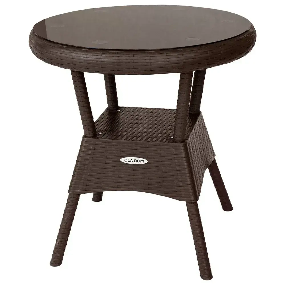 Стол круглый со стеклом RATTAN Ola Dom коричневый 700х720мм