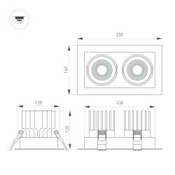 Светильник MS-VORTEX-BUILT-S250x140-2x30W Day4000 (WH-WH, 50 deg, 230V) (Arlight, IP20 Металл, 5 лет) 042370