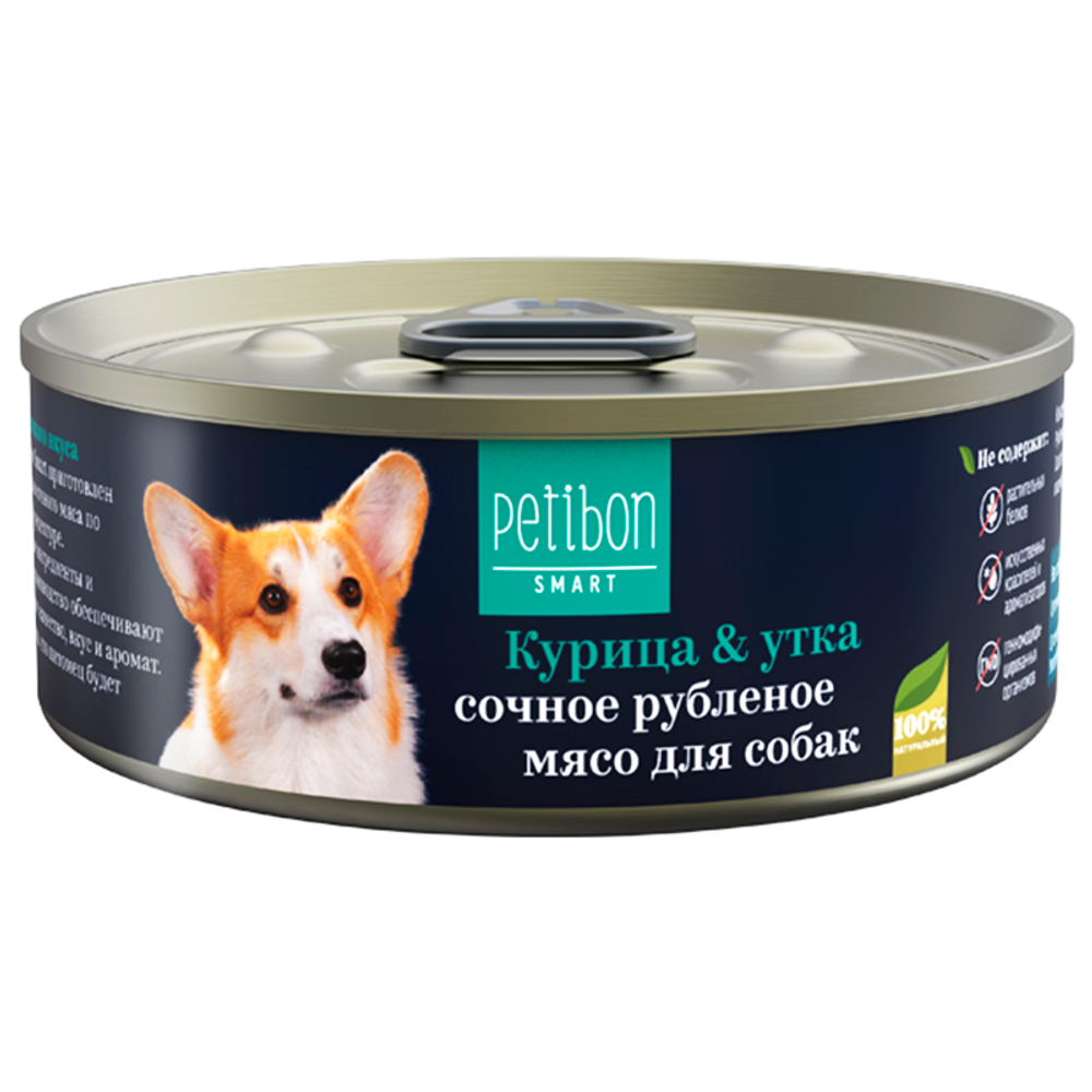 Четвероногий Гурман Petibon Smart рубленое мясо с КУРИЦА+УТКА для собак 100 г