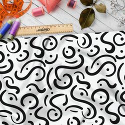 Ткань барби чёрные витиеватые  узоры на бежевом фоне