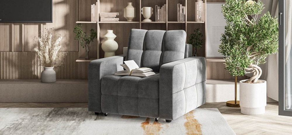 Денди кресло-кровать Велюр Монолит серый