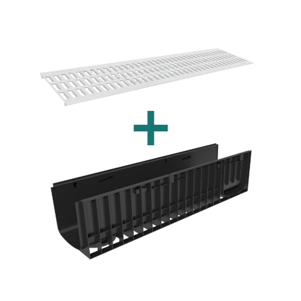 Комплект Gidrolica Standart: водоотводный лоток ЛВ-20.24,6.23,5 + решетка РВ-20.24.100 (DN200), кл. A15
