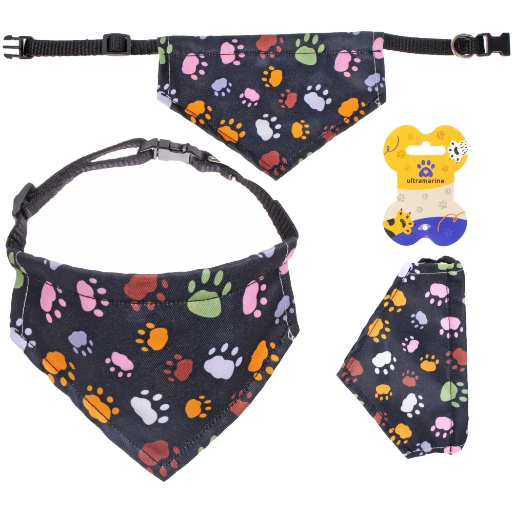 Ошейник с банданой для кошек и собак мелких пород «Стильный БРО», принт лапки, рS, 18,5*12,5см (лейбл)