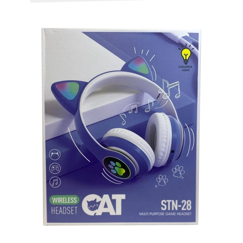 Беспроводные Bluetooth наушники детские с ушками котика LED + Светящиеся уши "Cat STN-28"
