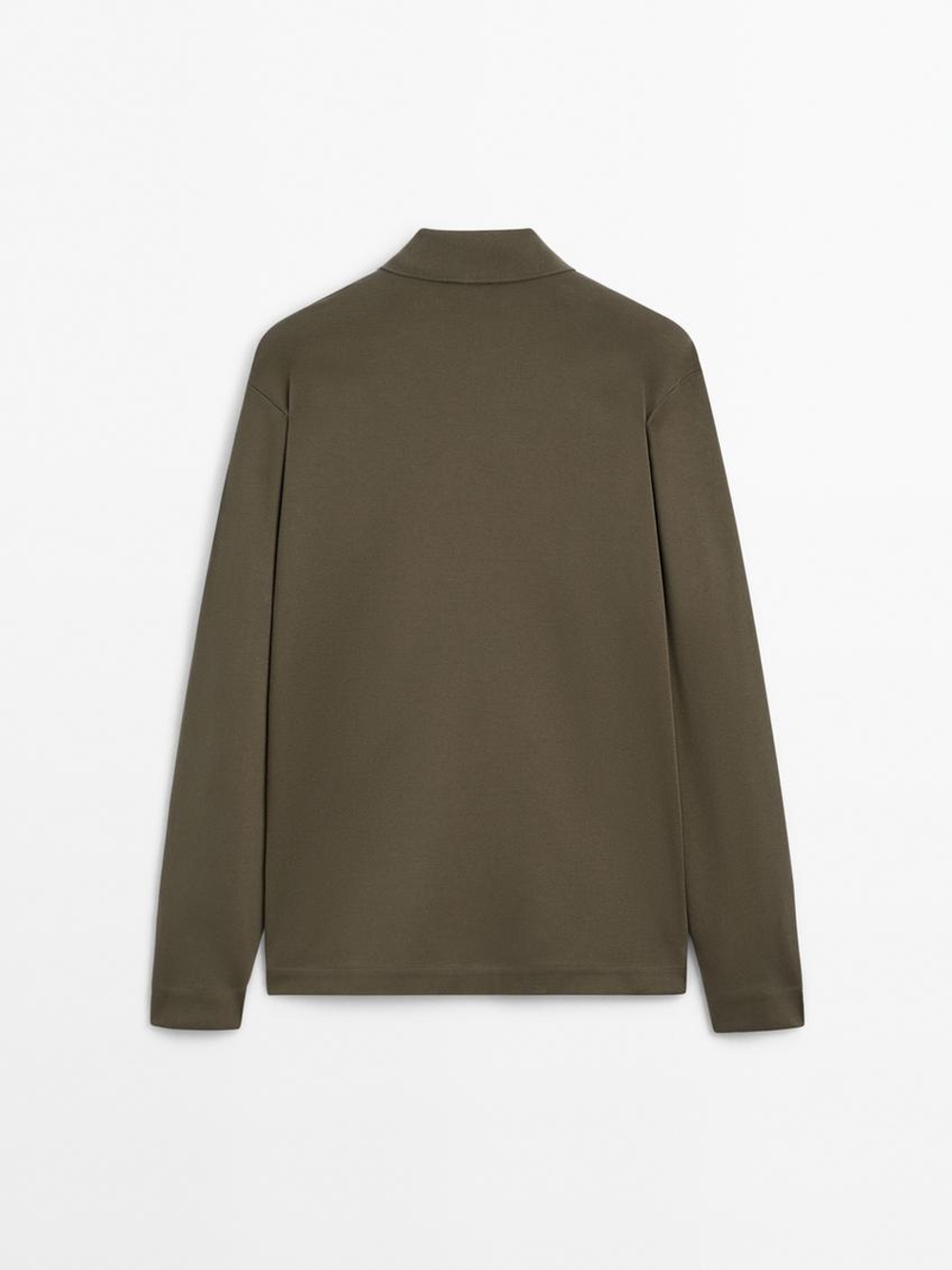 Massimo Dutti Свитер поло из хлопкового трикотажа, хаки