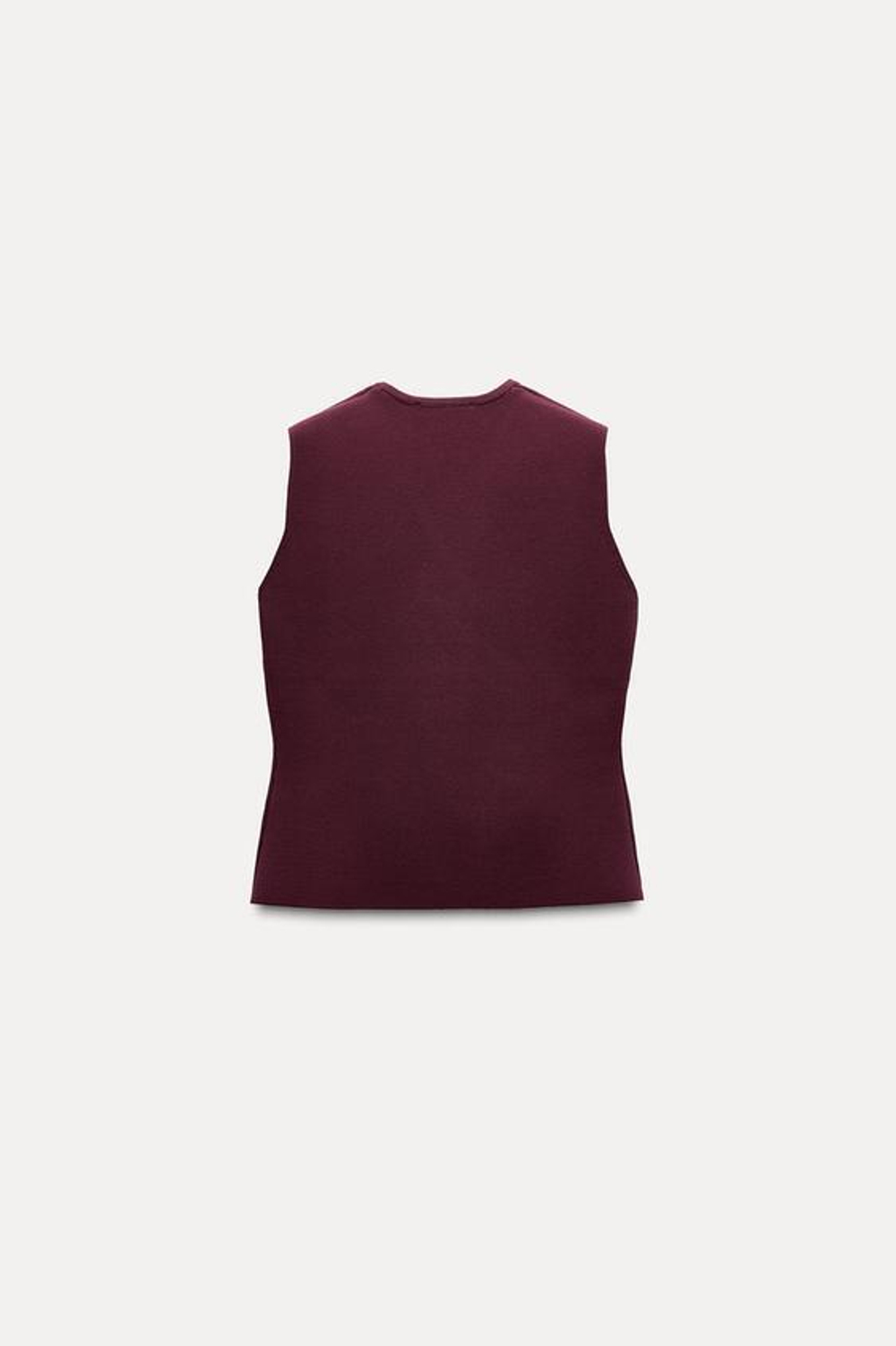 ZARA ТРИКОТАЖНЫЙ ТОП-ЖИЛЕТ С ЗОЛОТИСТЫМИ ПУГОВИЦАМИ, БОРДОВЫЙ