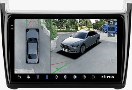 Магнитола для Volkswagen Polo 5 2009-2020 (рамка черная глянцевая) - Teyes CC3-2K-360 на Android 10, 2K QLED, 6Гб+128Гб, CarPlay, 4G SIM-слот, 4 камеры в комплекте