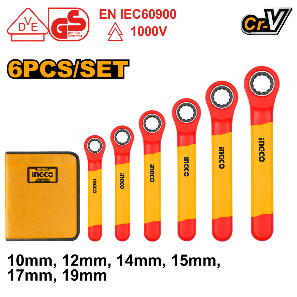 Набор диэлектрических накидных трещоточных ключей 6 шт.INDUSTRIAL