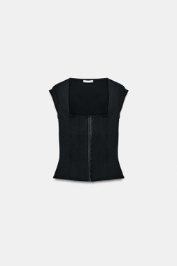 ZARA ЭЛАСТИЧНЫЙ ТОП-КОРСЕТ, ЧЕРНЫЙ
