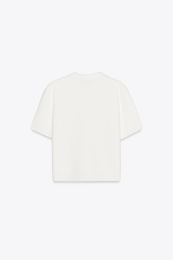 ZARA ТРИКОТАЖНЫЙ ТОП С КОРОТКИМИ РУКАВАМИ И ВЫШИВКОЙ, БЕЛЫЙ