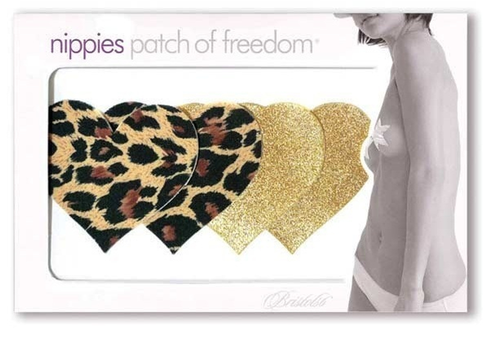 Комплект из 1 пары пэстис-сердечек с леопардовым принтом и 1 пары золотистых пэстис-сердечек