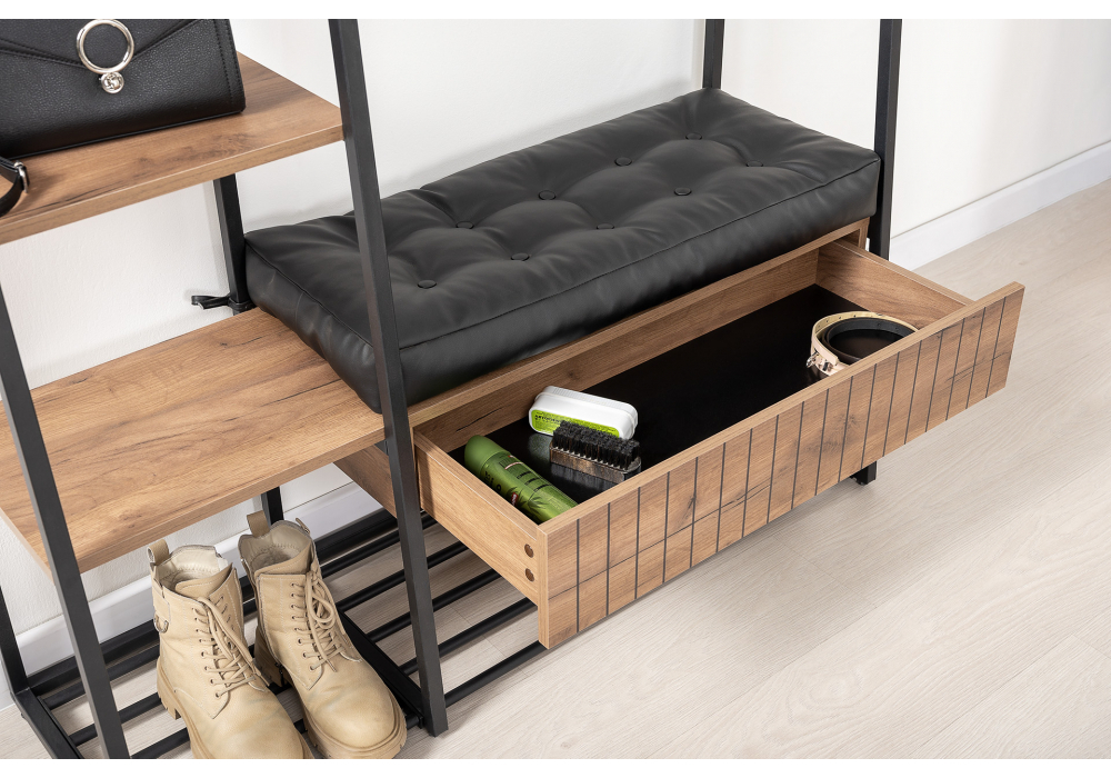 Прихожая Woodville Гранд 15.124 дуб крафт табачный, кожзам HOLST Black