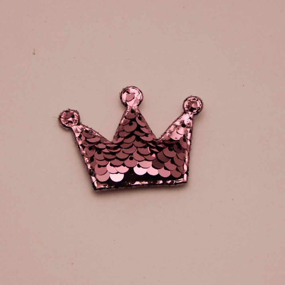Патч &quot;Корона с пайетками&quot;, 53*40 мм, цвет светло-розовый (1уп = 10шт)