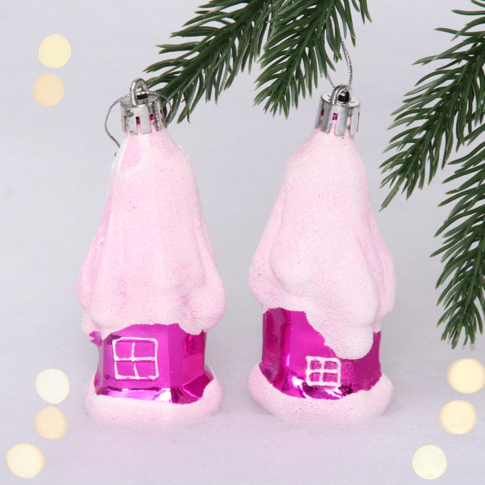 Елочные игрушки «Загадочный домик» 9 см (набор 2 шт), Розовый